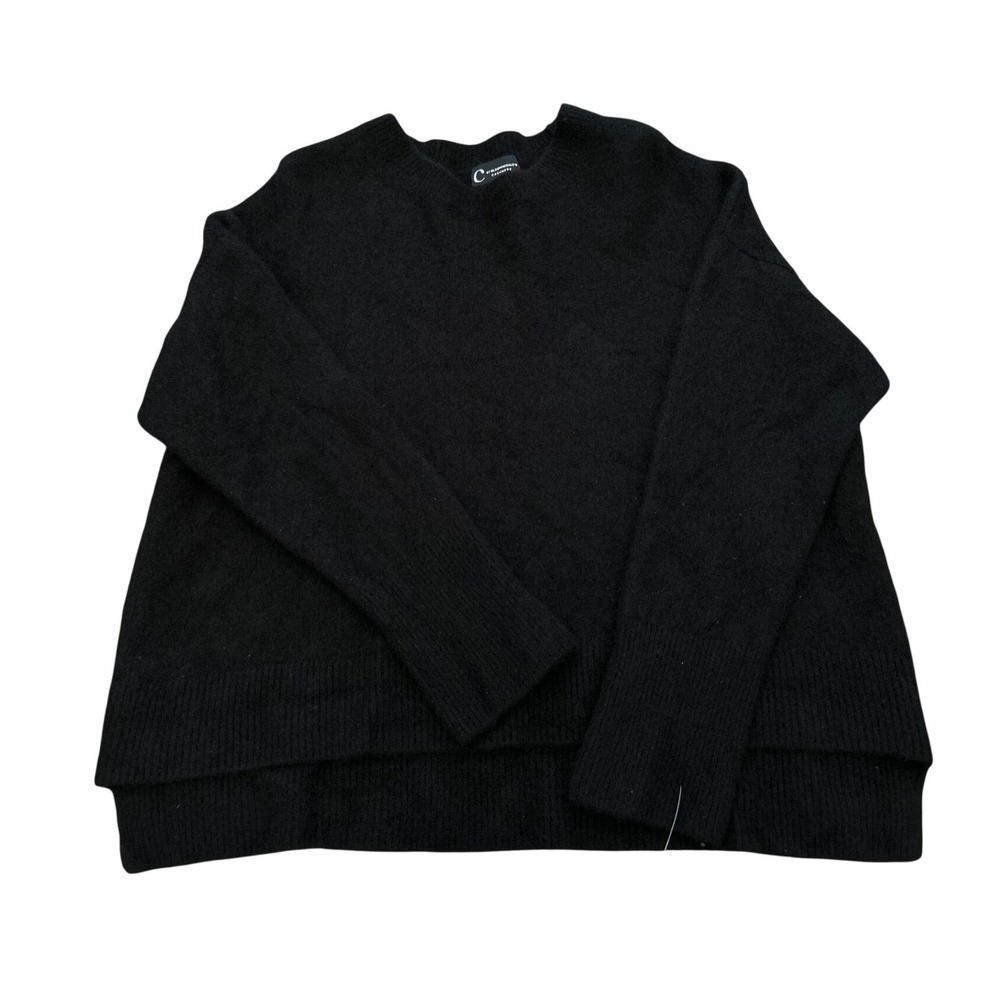 C by Bloomingdales Cashmere Sweater Womens XL Black Crew Neck High Low Hem